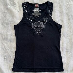 Harley-Davidson Black Bling Embellished Fitted Tank Top EUC S